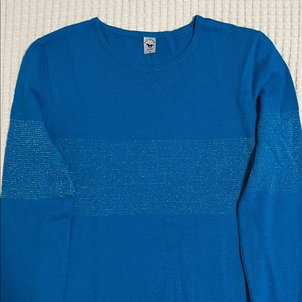 Blue Sweater with Sparkle Detail 100% wool Milano